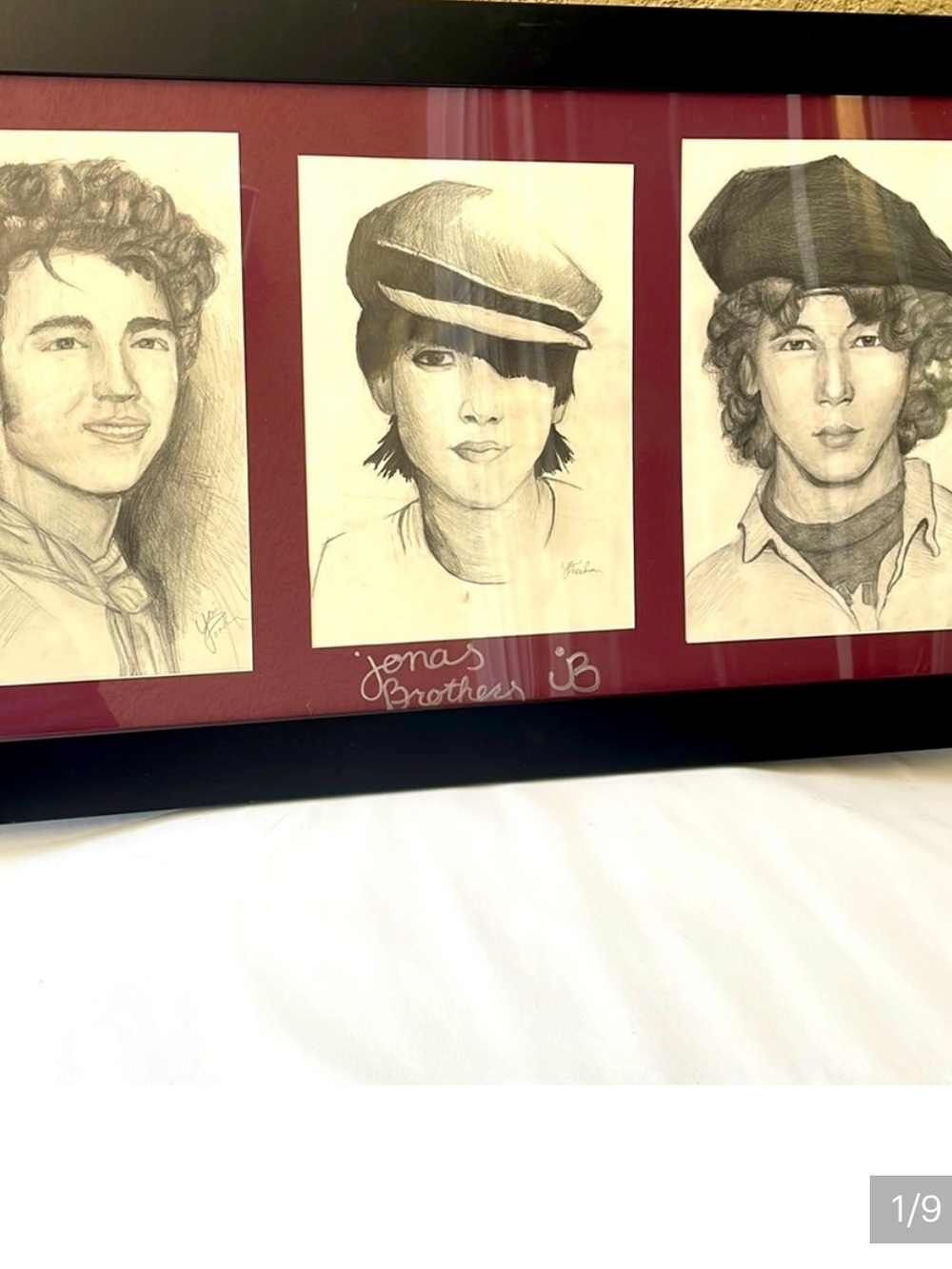 Original framed pencil drawings Jonas Brothers Portrait Trio